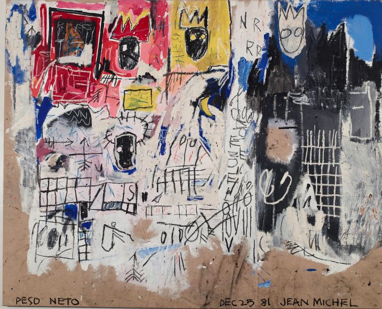 « Ici, des grilles et des symboles qui rappellent les jeux de l’enfance, notamment par le recours à la craie. En même temps, Jean-Michel Basquiat utilise des couleurs primaires pour mettre en valeur des têtes couronnées et des visages masqués. Les personnages eux-mêmes rappellent ceux du film “Downtown 81”, écrit par Glenn O’Brien et réalisé par Edo Bertoglio, tourné à New York de décembre 1980 à janvier 1981. »