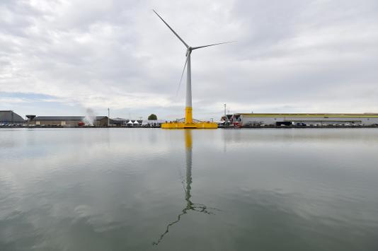   The first floating French windmills, Floatgen, here in France, October 2017, in Saint Nazaire (Loire Atlantique), inauguration 