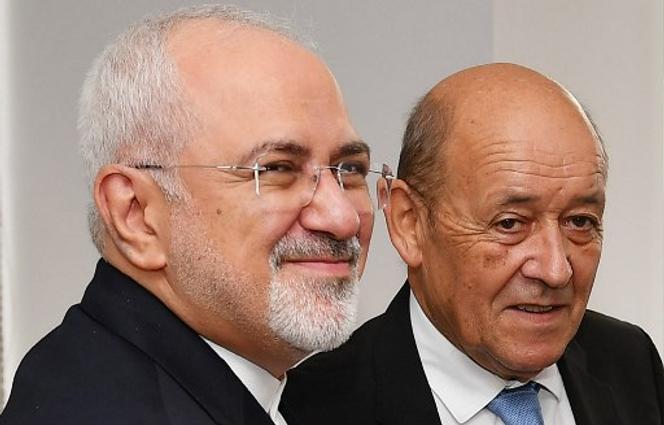 Mohammad Javad Zarif, le ministre iranien des affaires étrangères et Jean-Yves Le Drian, ministre de l’Europe et des affaires étrangères,  le 24 septembre à l’ONU.