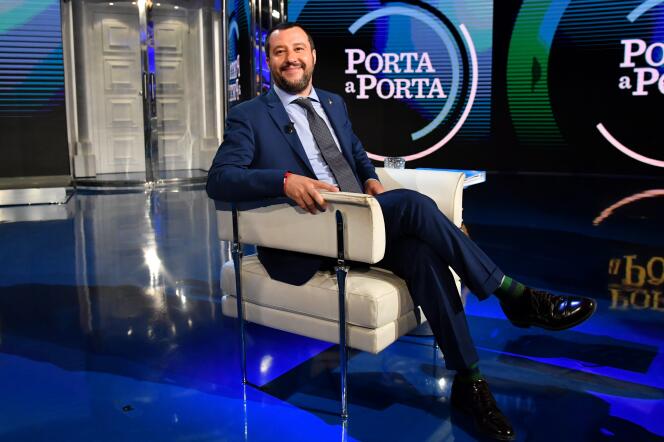 Matteo Salvini, ministre de l’intérieur et leader de la Ligue (extrême droite), sur le plateau de l’émission 