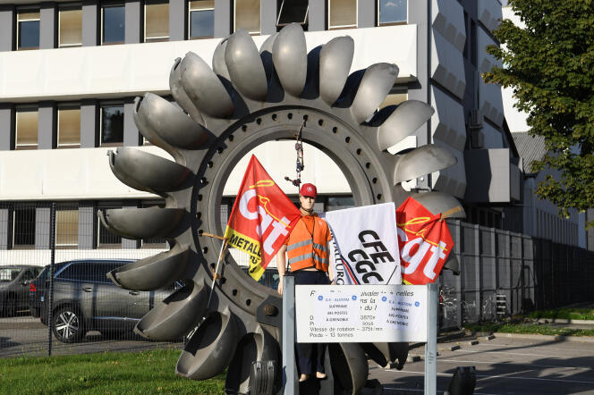 A l’entrée de l’usine General Electric Hydro de Grenoble, le 4 octobre 2017, lors d’un mouvement social.