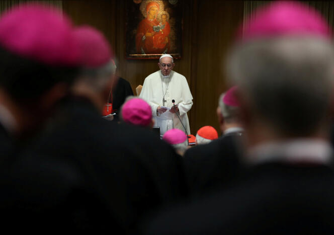 Le pape François à l’ouverture d’un synode, mercredi 3 octobre, qui va durer jusqu’au 28 octobre.