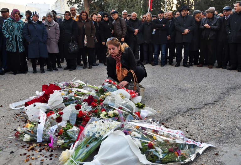Commémoration, le 6 février 2018 sur les lieux de l’assassinat de Chokri Belaïd, à Tunis.