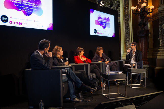 Luc Bronner, Léa Salamé, Céline Pigalle, Michèle Léridon et Alexandre Piquard au Palais Garnier, à Paris, le samedi 6 octobre 2018.