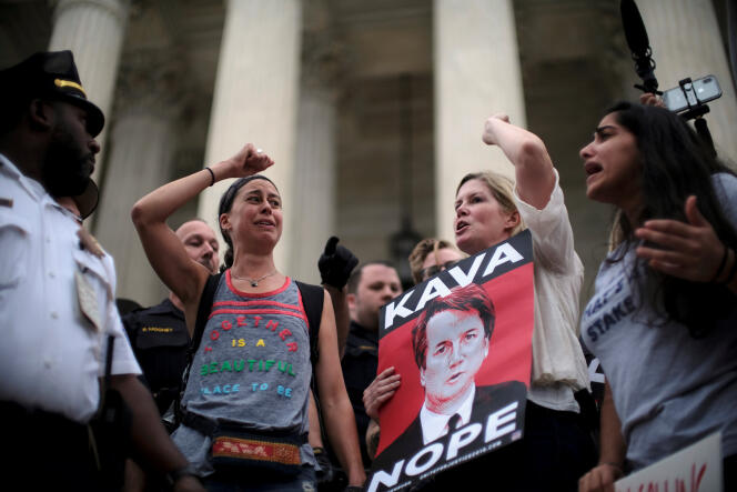 Manifestation contre la nomination de Brett Kavanaugh à la Cour suprême des Etats-Unis, à Washington, samedi 6 octobre.