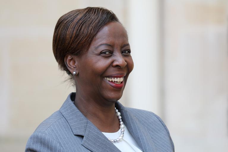 La Rwandaise Louise Mushikiwabo au palais de l’Elysée, à Paris, le 23 mai 2018. Crédits : LUDOVIC MARIN / AFP © Veuillez patienter pendant quelque instant