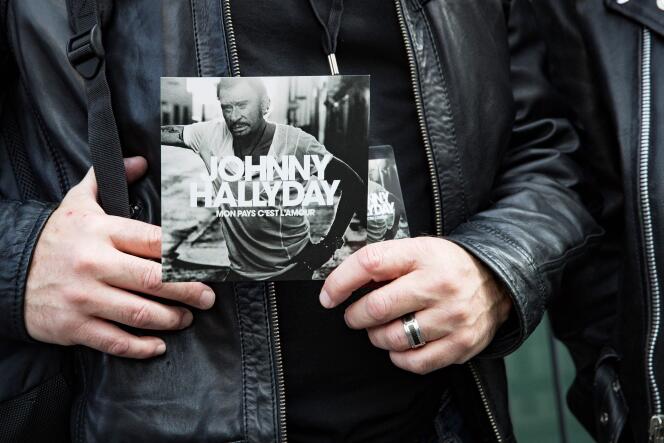 Présentation de l’album posthume du chanteur Johnny Hallyday, à Paris, le 15 octobre.