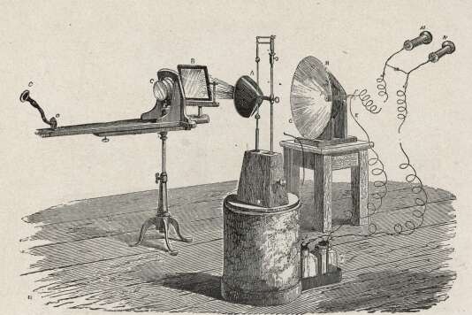 Le photophone d’ Alexander Graham Bell, qui utilise la lumière pour transmettre du son (1880).