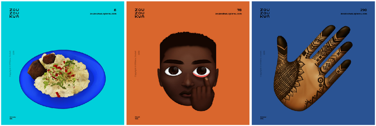 Trois « zouzoukwa » créés par O’Plérou Grebet.