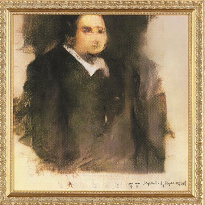 « Portrait d’Edmond de Belamy », « première œuvre ­produite par une intelligence artificielle » adjugée pour 380 500 €, à New York, le 25 octobre.