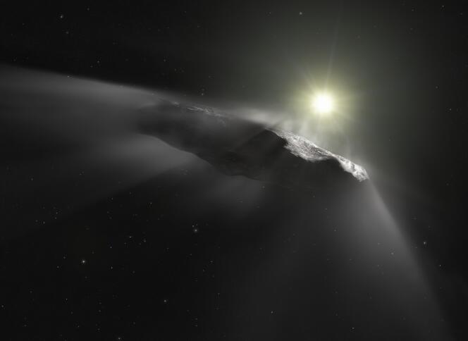 Une reproduction artistique d’Oumuamua, premier objet détecté venant d’un autre système stellaire.