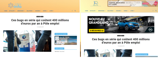 A gauche, un article du site Libre-Info.org. A droite, le même article sur Seelife.fr.