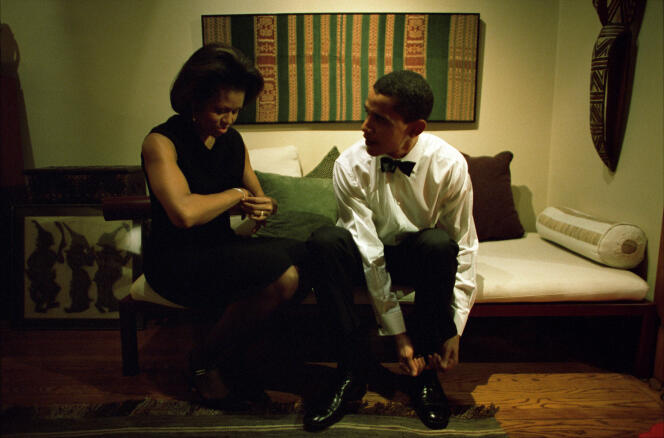 Michelle et Barack Obama, chez eux, à Chicago (Illinois), le 8 décembre 2004.