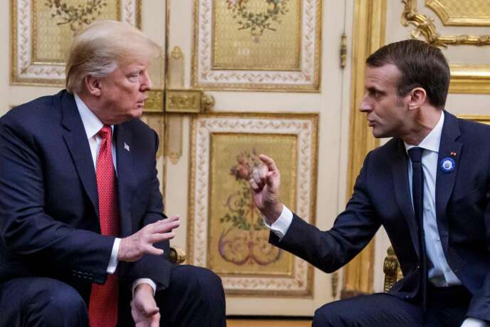 Donald Trump et Emmanuel Macron lors de leur entrevue à Paris, au palais de l’Elysée, le 10 novembre.