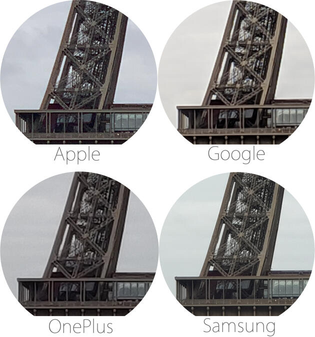 Les barreaux du premier étage de la Tour Eiffel sont gommés par les mobiles de Google et de OnePlus.