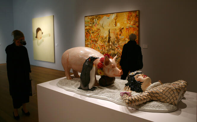 La sculpture « Fait d'hiver », de Jeff Koons, chez Christie’s, à New York, en 2007.