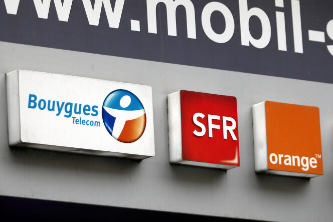 Logos des opérateurs de télécoms Bouygues Telecom, SFR, and Orange.