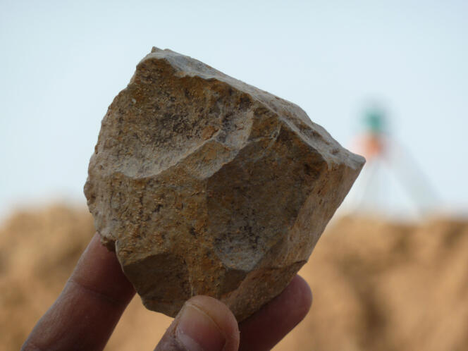 Le noyau d’une pierre taillée, exhumée du site algérien d’Aïn Boucherit, dont ont été tirés des éclats coupants.