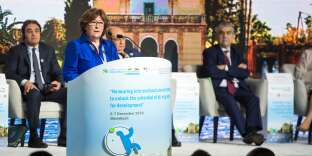 La représentante spéciale de l’ONU pour les migrations, Louise Arbour, à la tribune du Global Forum on Migration and Devlopement, à Marrakech, le 5 décembre.