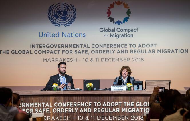 Louise Arbour, représentante spéciale du Secrétaire général de l’ONU pour les migrations, le 9 décembre, lors d’une conférence internationale à Marrakech (Maroc).