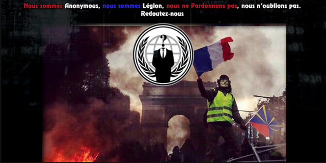 Image extraite d’un communiqué diffusé par le mouvement « Anonymous OpFrance ».