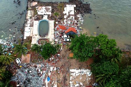 Photo aérienne des dégâts causés par un tsunami en Indonésie, 23 décembre 2018.