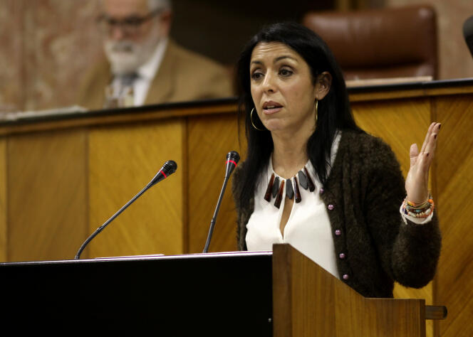 Marta Bosquet, du parti Ciudadanos, à la tribune du Parlement d’Andalousie, le 20 décembre 2017.