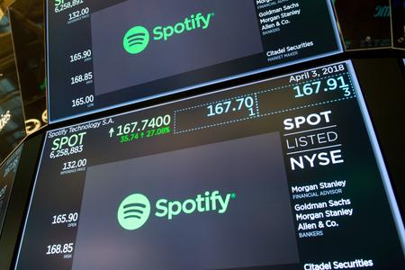 Spotify a été cotée pour la première fois à la Bourse de New York le 3 avril.