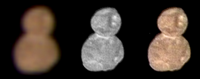 Premières images en couleurs d’Ultima Thulé, prises à une distance de 137 000 km le 1er janvier par New Horizons.