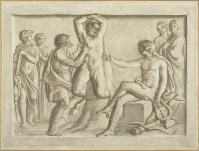 « Apollon torturant Marsyas », grisaille de Joseph Cellony (XVIe-XVIIe siècle).