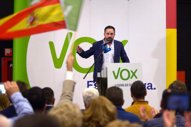 Santiago Abascal, président du parti d’extrême droite Vox, lors de sa compagne pour les élections régionales en Andalousie, le 26 novembre 2018.