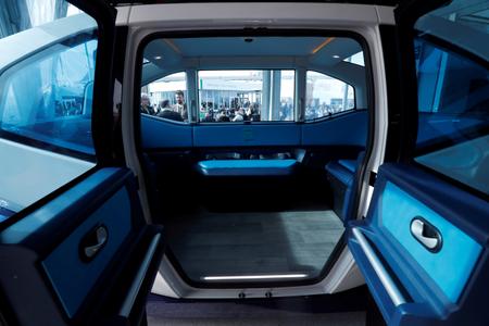 La navette autonome électrique de l’entreprise française Milla, au CES de Las Vegas, le 8 janvier.