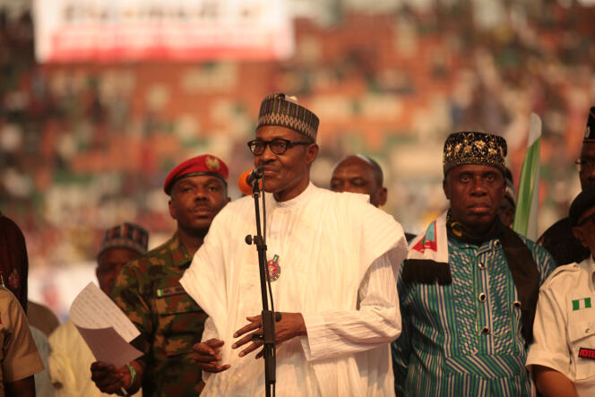 Le président sortant du Nigeria, Muhammadu Buhari, en campagne électorale pour sa réélection, à Uyo, dans le sud-est du pays, le 28 décembre 2018.