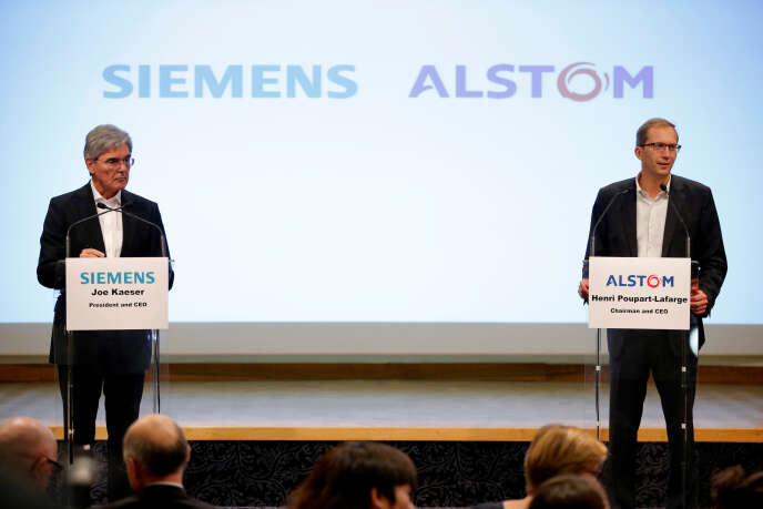 JoeÂ Kaeser (Siemens) et HenriÂ Poupart-Lafarge (Alstom) annoncent le projet dâ€™union de leurs entreprises, Ã  Paris, en septembre 2017.