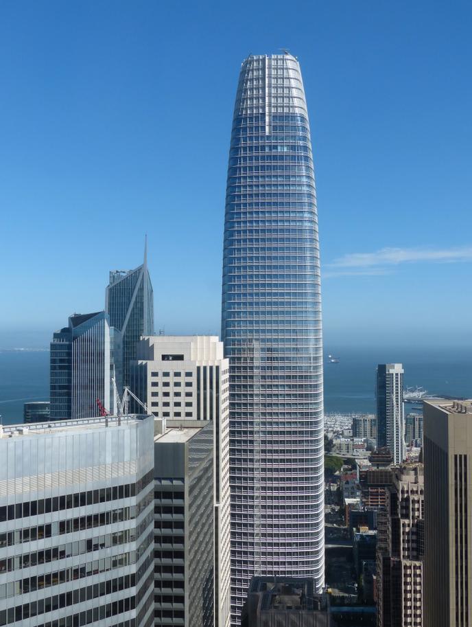 San Francisco Salesforce Tower, 326 meters high, 14th highest skyscraper completed in 2018.