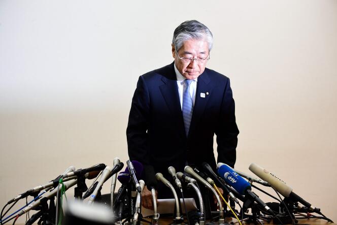 Le président du Comité olympique japonais, Tsunekazu Takeda, en conférence de presse à Tokyo le 15 janvier.