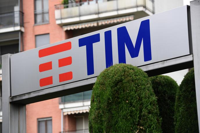 The Telecom Italia logo, in Rozzano, near Milan, Italy, in May 2018.