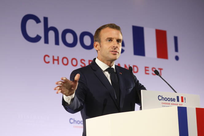 Emmanuel Macron lors de « Choose Grand Est », la première déclinaison du sommet national sur l’attractivité au sommet , à Pont-à-Mousson (Meurthe-et-Moselle), le 5 novembre.