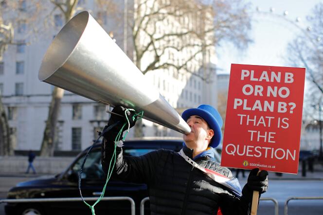 Anti-Brexit campaigner holds a placard as he demonstrates outside the Houses of Parliament in central London on January 22, 2019.