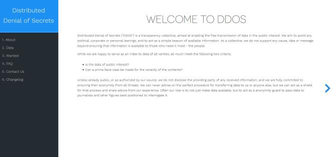 La page d’accueil de DDoSecrets.