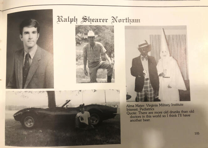 Photo de la page consacrée au gouverneur de Virginie Ralph Northam dans le livre de sa promotion de la Eastern Virginia Medical School en 1984.