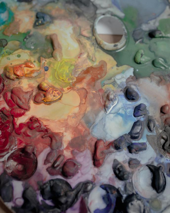 La palette d’Ulla Von Brandenburg dans son atelier, chez elle, à Nogent-l’Artaud.