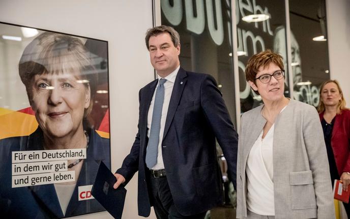 La chef de file de la CDU, Annegret Kramp-Karrenbauer, et son homologue de la CSU bavaroise, Markus Söder, le 29 janvier à Berlin.