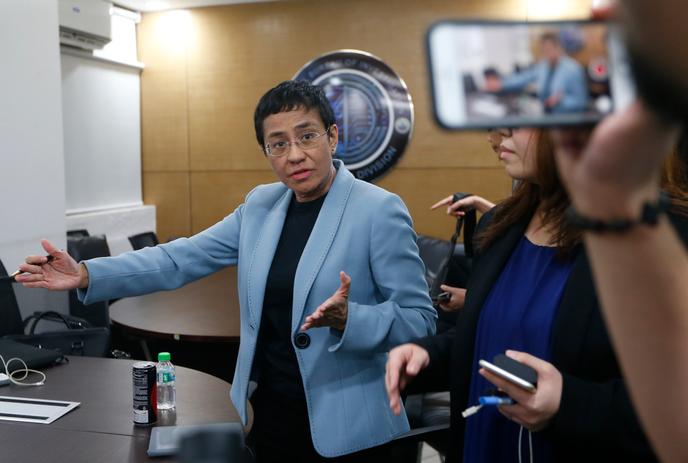 Maria Ressa, rédactrice en chef d’un site d’information critique du président philippin, a été arrêtée à Manille, le 13 février 2019.