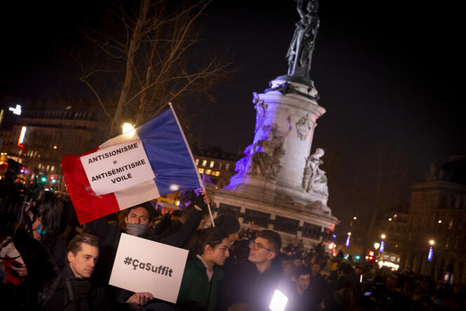 Rassemblement contre l'antisémitisme, place de la République, à Paris, mardi 19 février 2019.