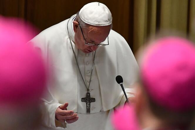 Le pape François, à l’ouverture d’un sommet inédit sur les agressions sexuelles dans l’Eglise, le 21 février, au Vatican.