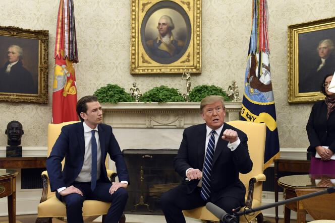 Le chancelier autrichien, Sebastian Kurz, lors de sa rencontre avec Donal Trump dans le bureau Ovale de la Maison Blanche, le 20 février.