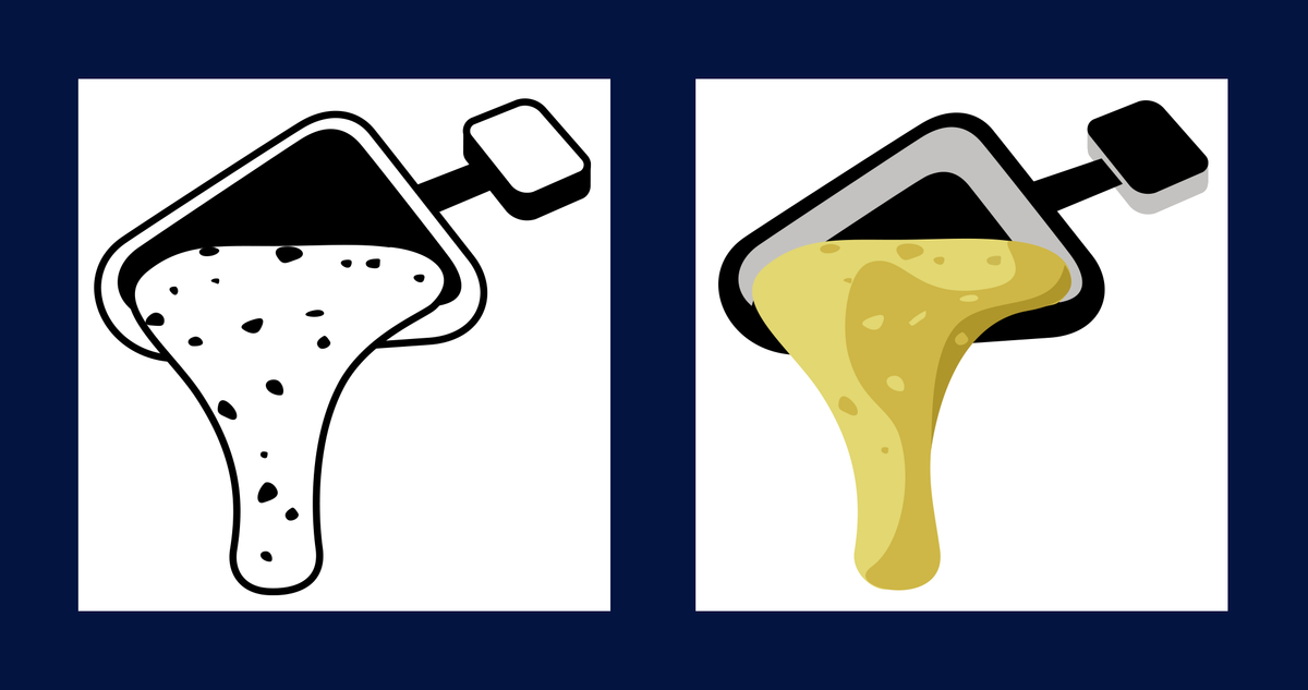 La proposition finale de l’émoji raclette soumis par « Le Monde ». En couleur et en noir et blanc, comme l’exige le consortium Unicode.