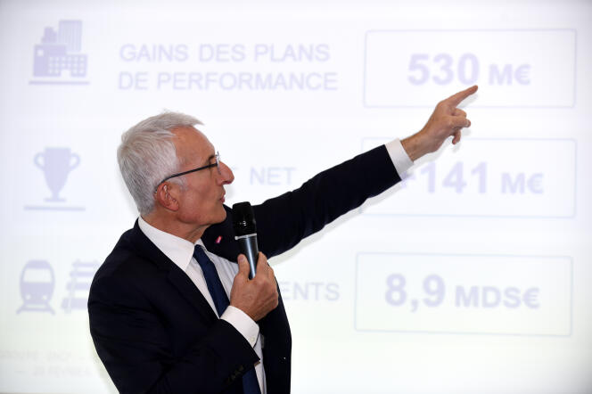 Le PDG de la SNCF, Guillaume Pepy, lors de la présentation des résultats financiers du groupe pour 2018, le 28 février, à Saint-Denis (Seine-Saint-Denis), près de Paris.