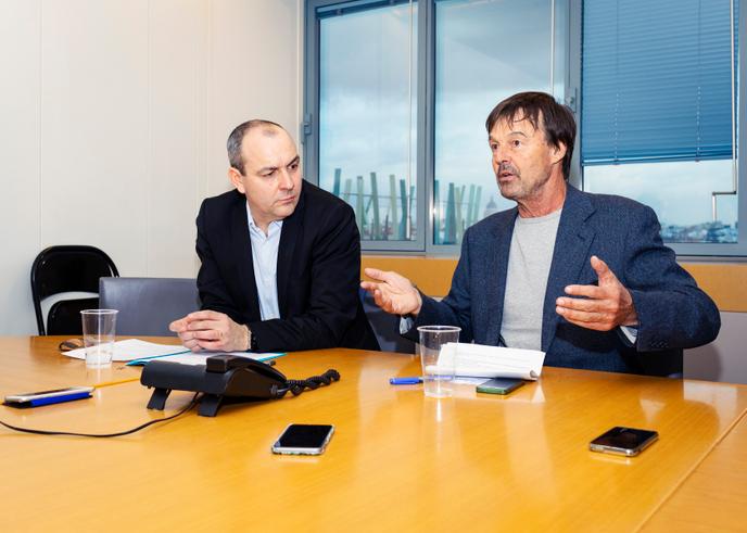 Laurent Berger et Nicolas Hulot à Paris, le 28 Février.
